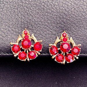 Coro Ruby Rhinestone Clip Earrings